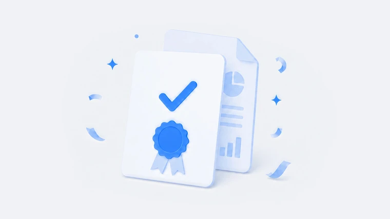A certificate with a completion tick beside a compliance report